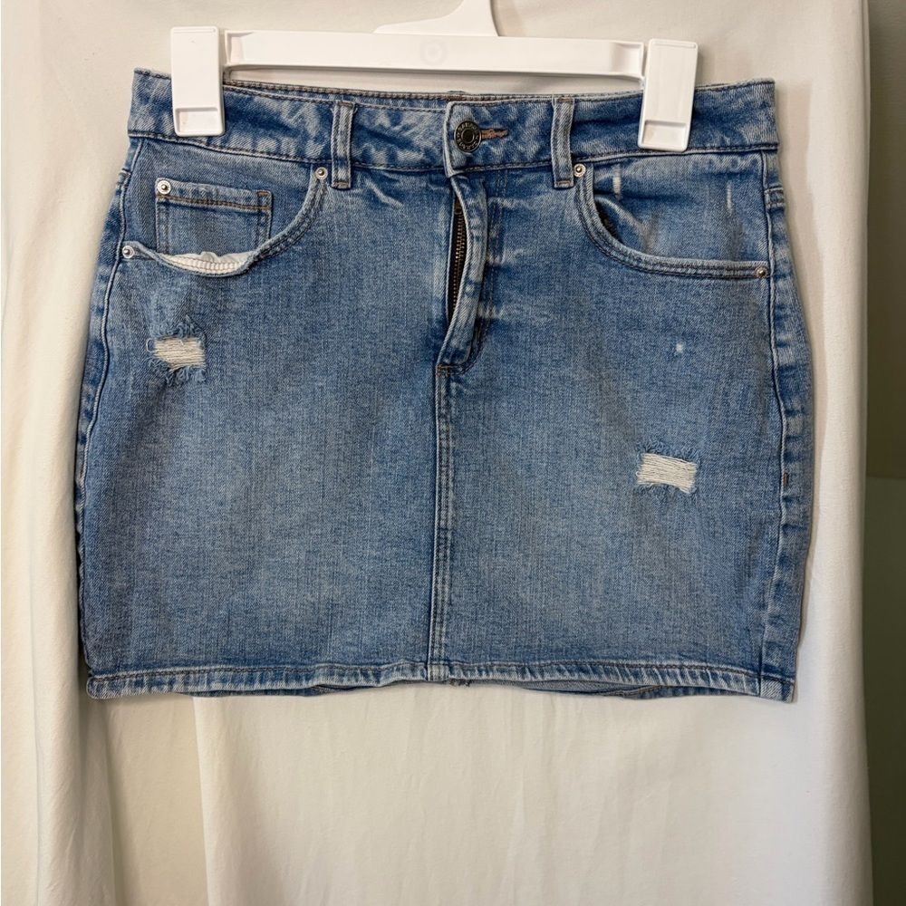 Garage Light Blue Distressed Denim Mini Skirt size medium
